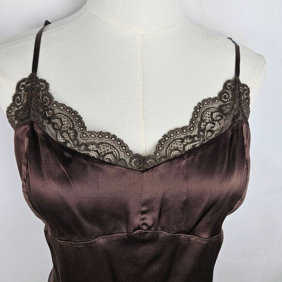 Ann Taylor Vintage Y2K Petites LP Camisole Top Brown Silk Lace Trim Feminine - Picture 2 of 9